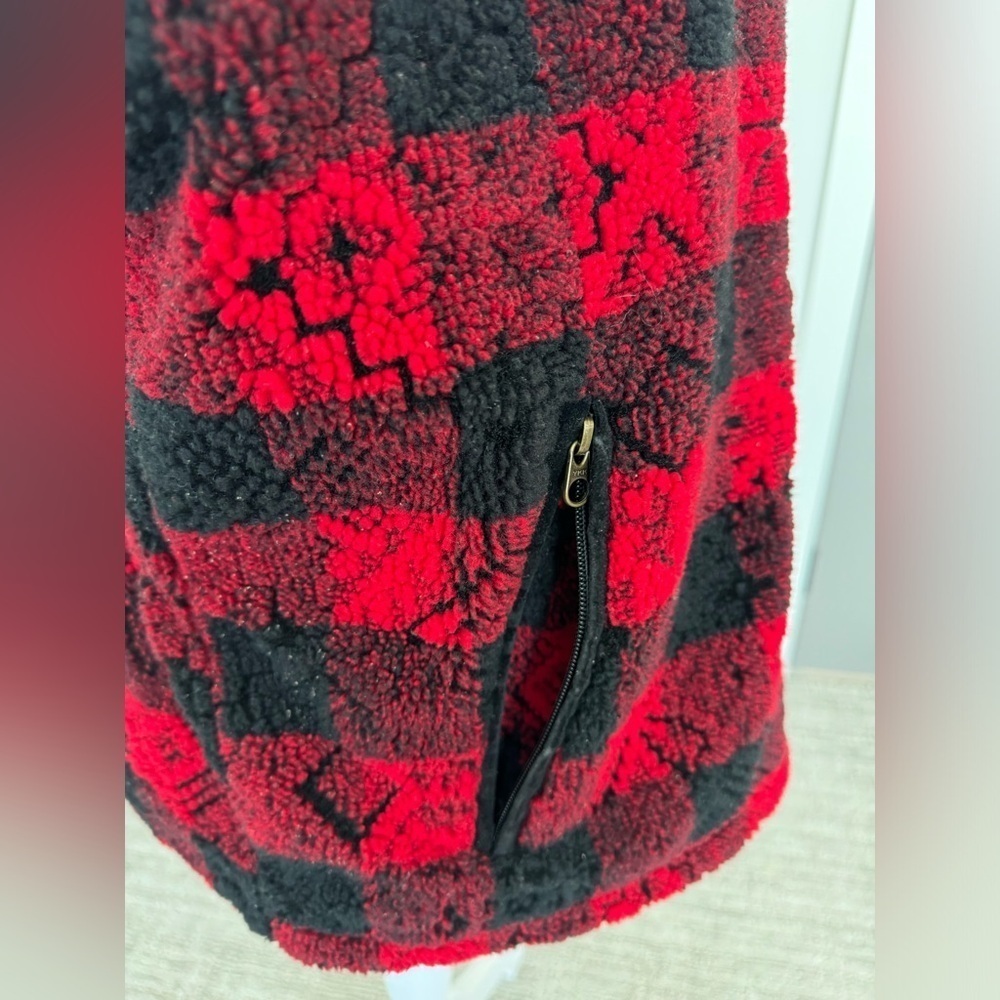 Woolrich Red Black Buffalo Plaid Full Zip Vest Large Pockets Sleeveless - Picture 6 of 9